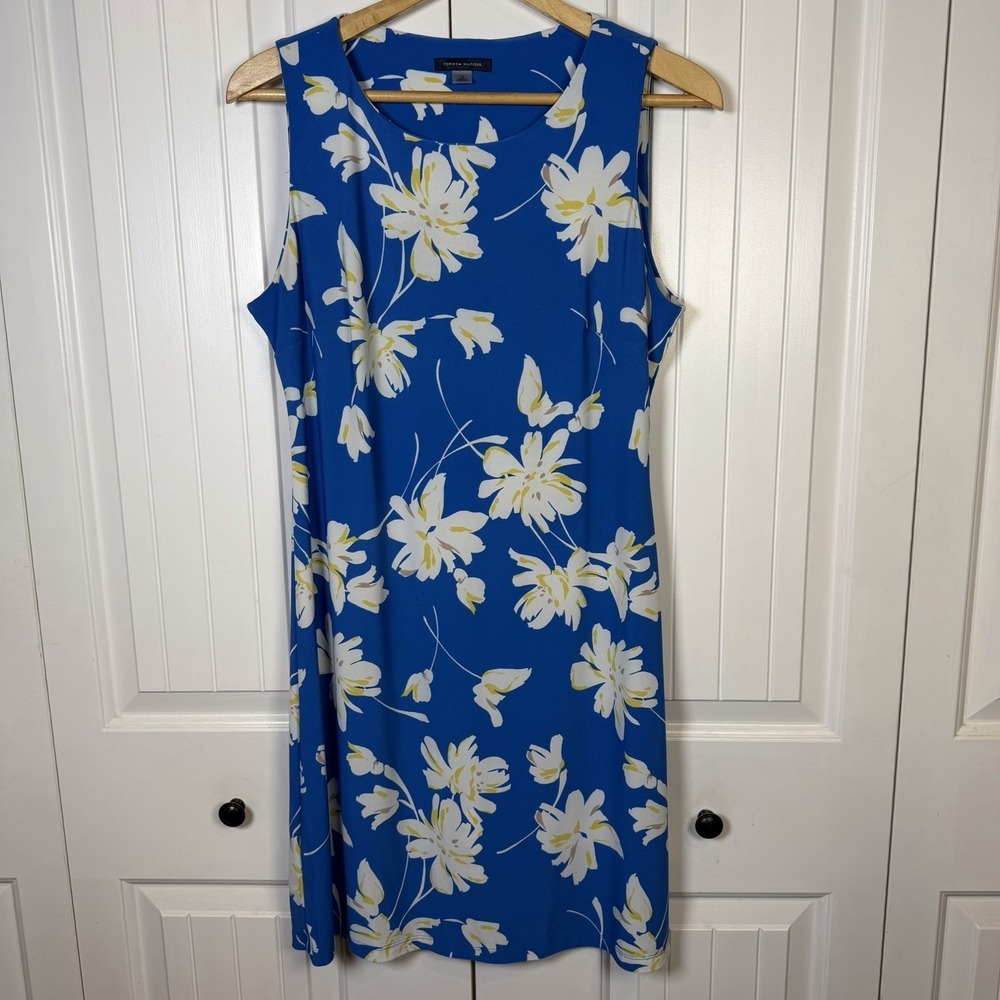 Tommy Hilfiger Shift Dress Women's Size 10 Blue and White Floral Sleeveless